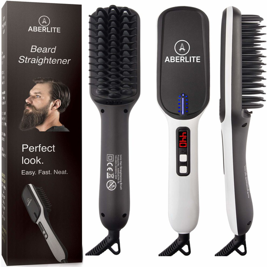 (Upgraded) Aberlite MAX - Beard Straightener for Men - Beard Straightening Heat Brush Comb Ionic - for Home & Travel