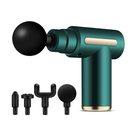 Mini USB LCD Massage Gun Muscle Relaxation Massage Equipment Neck Film Gun with 4 Massage Heads-Green