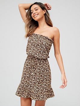 V By Very Bandeau Blouson Mini Beach Dress - Multi