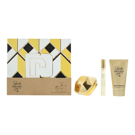 Paco Rabanne Lady Million Eau De Parfum 50ml, 10ml + Body Lotion 75ml