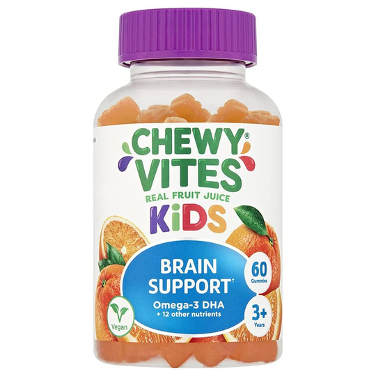 Chewy Vites Kids | Brain Support 60 Gummy Vitamins | 13 Essential Nutrients | DHA From Its Most Potent Source Algae | Real Fruit Juice | Vegan |3