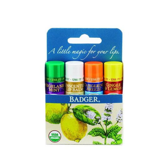 Badger Lip Balm 4 Sticks Gift Set Blue Pack