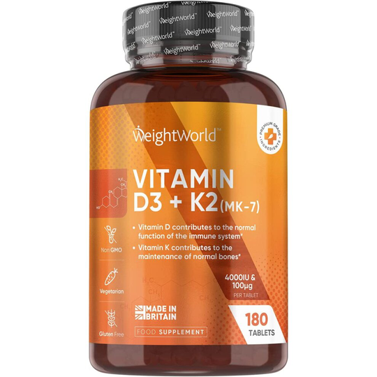 Vitamin D3 4000IU + K2 100mcg (MK7) - 180 Tablets for Women & Men