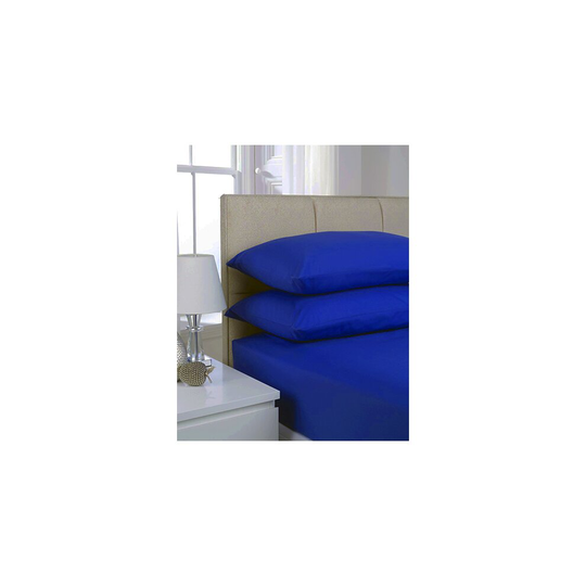 (Pair of Pillow Cases , Royal Blue ) Extra Deep Non-Iron Percale Pollycotton Fitted Sheets