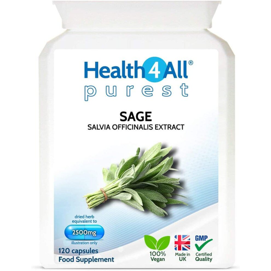 Sage Strong 2500mg 120 Capsules (V) . Purest- no additives sage Leaf Capsules (not Tablets). Works for Hot Flushes, Night...