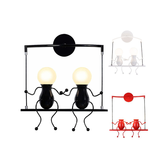 (Black) Cute Cartoon Little Man Wall Light Iron Creative Doll E27 Wall Lamp