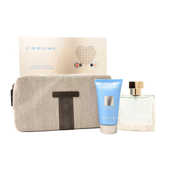 Azzaro Chrome 50ml EDT Spray & Shampoo 50ml + Wash Bag Gift Set for Men