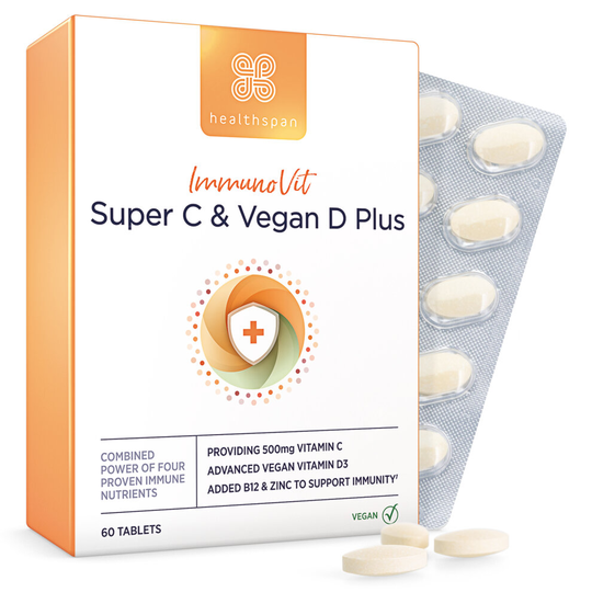 Healthspan Vitamin C & Vegan D3 Plus, 60 Tablets, Immune Health