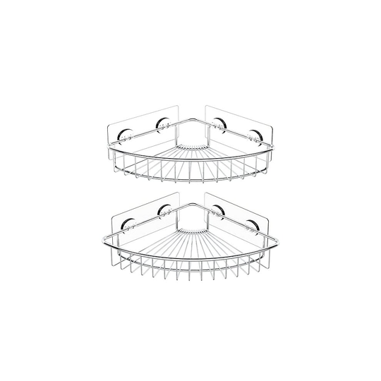 HEETA 2-Pack Corner Shower Caddy, Wall Mounted Storage Basket Shelve Adhesive, Bathroom Shelf Organiser for Shower Toilet Dorm Kitchen, SUS304 St
