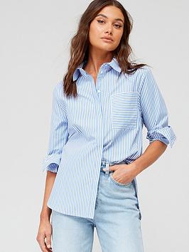 V by Very Cotton Relaxed Shirt - Blue, Blue, Size 20, Women