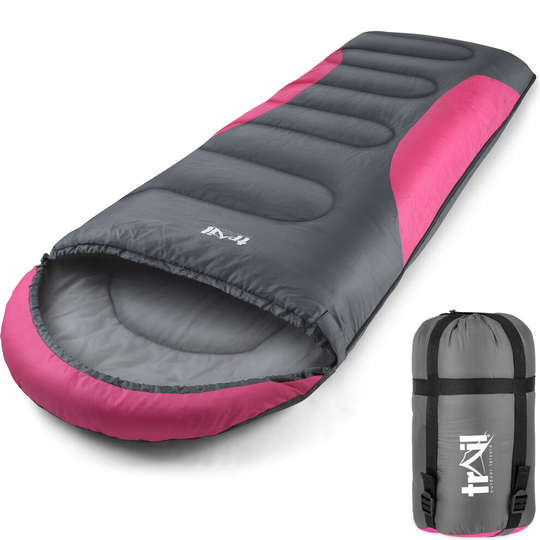 (Pink) Adult Sleeping Bag 3 Season Single Person Warm Hood Carry Bag Trail Alpine 250