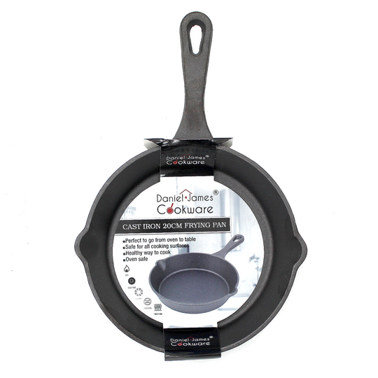 (20cm) Cast Iron Frying Grill Grilling Fry Pan Non Stick Skillet Griddle Pre-Seasoned