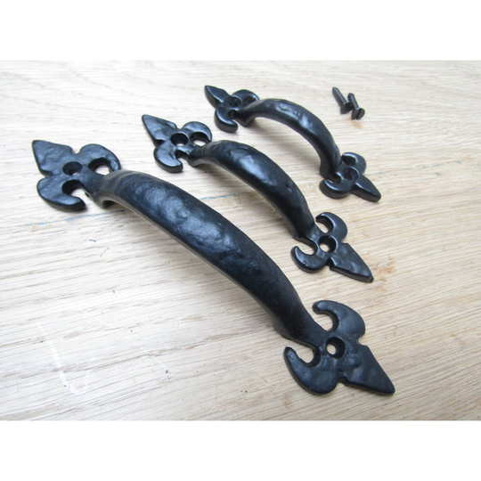 Fleur De Lys Cabinet Pull Handle Black Antique 7"