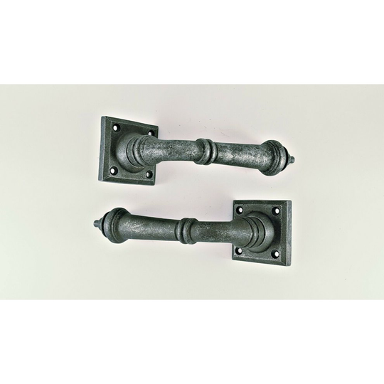 Antique Pewter BIG Cast Iron Lever Door Handles on Square Rose Set Heavy Sprung