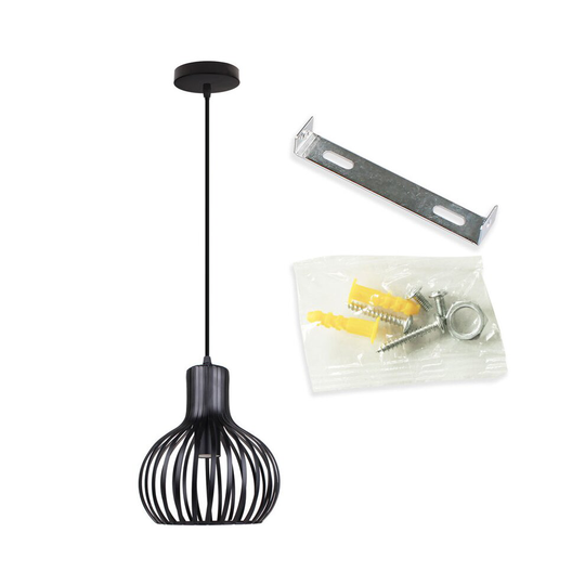 (Black) 1lt Pendant Light Modern Gourd Cage Hanging Lamp