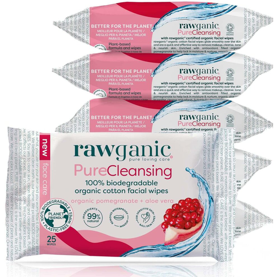 (Set of 6) RAWGANIC Pure Cleansing Anti-aging Facial Wipes