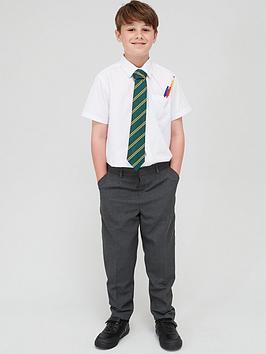 V by Very Boys Regular Leg School Trousers - Plus Size (2 Pack) - Grey, Grey, Size Age: 6-7 Years