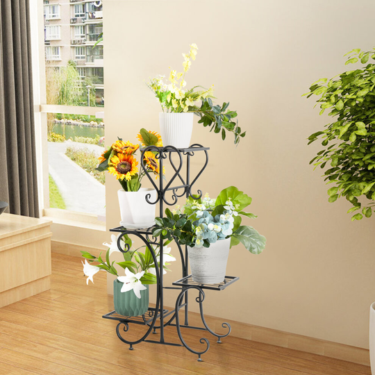 (Black) 4 Tier Metal Plant Stand Flower Rack