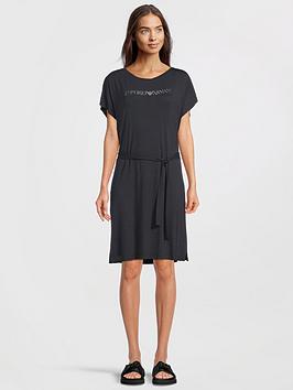 Emporio Armani Bodywear Metallic Logo T-Shirt Dress - Black , Black, Size Xs, Women