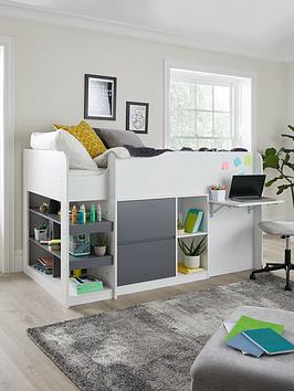 Very Home Emyl Mid Sleeper Bed With Desk, Shelves And Drawers - Bed Frame Only