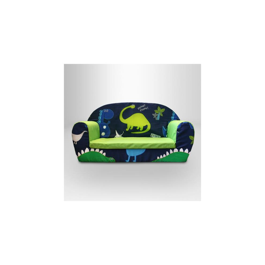 (Dino Dark) Children's Mini Sofa Foam Chair Seat | Hand Drawn Print Lounger | Soft Comfortable Relaxing Kid's Furniture