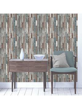 Fine Décor Distinctive 4-Wood Reclaim Wallpaper - Blue