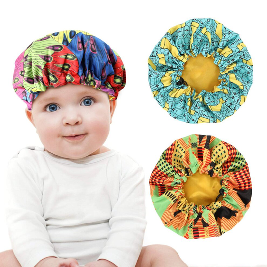 3 Pieces Kids Satin Bonnet Night Sleep Caps, Adjustable Double Layer Sleeping Hats, Showering Caps for Kids Toddler Children Baby