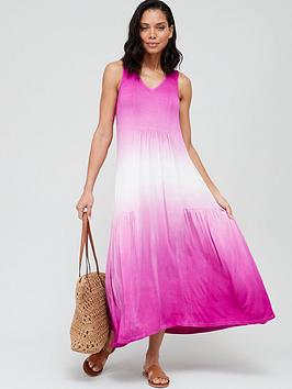 V By Very Ombre Tie Dye Midaxi Dress - Pink