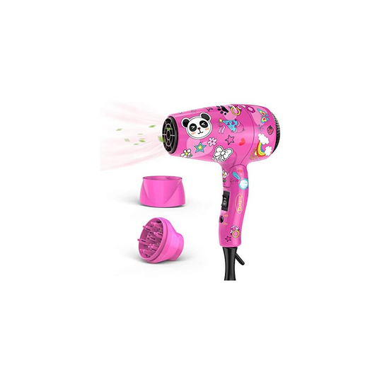 Deogra 1000W Childrens Hair Dryer Pink Mini Hair Dryers for Kids with UK Plug Dual Voltage for Travel - Portable Travel Hair Dryer Incl Concentrator