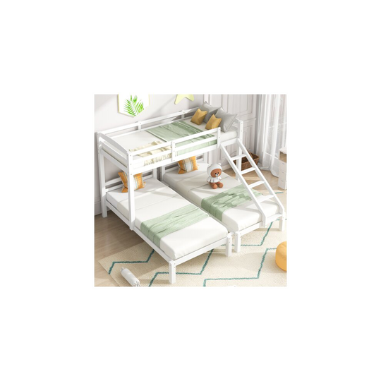 Bunk Bed Triple Sleeper with Side Ladder for Children and Teens 3FT, White