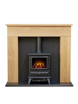 Adam Fires & Fireplaces Innsbruck Oak Electric Fireplace Suite With Stove