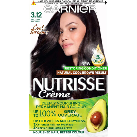 Garnier Nutrisse Permanent Hair Dye, 3.12 Frozen Brown, Cool Browns
