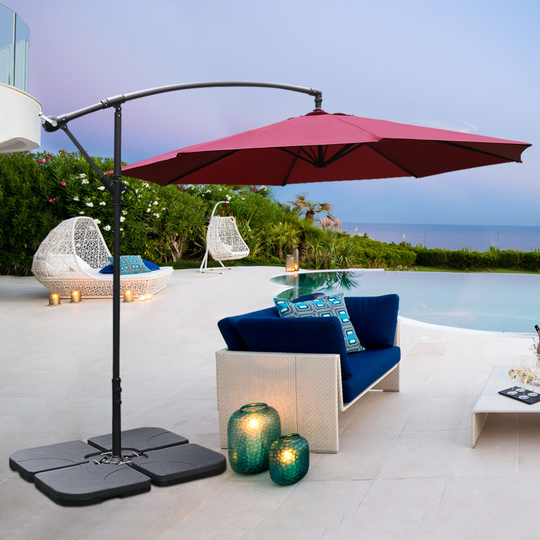 (Wine Red, Cross Base + 15L water tank) 3M Large Banana Cantilever Patio Garden Parasol Outdoor Umbrella