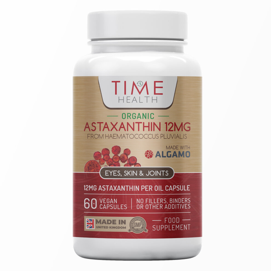 Organic Astaxanthin Oil 12mg - High Strength - Pure & Natural - 60 Capsules - Carrageenan Free - Premium Algamo® Oil - Haematococcus Pluvialis