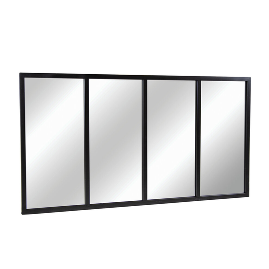 Charles Bentley Extra Large Industrial Urban Wrought Iron Rectangular Panelled Mirror with Frames Black 140x75cm