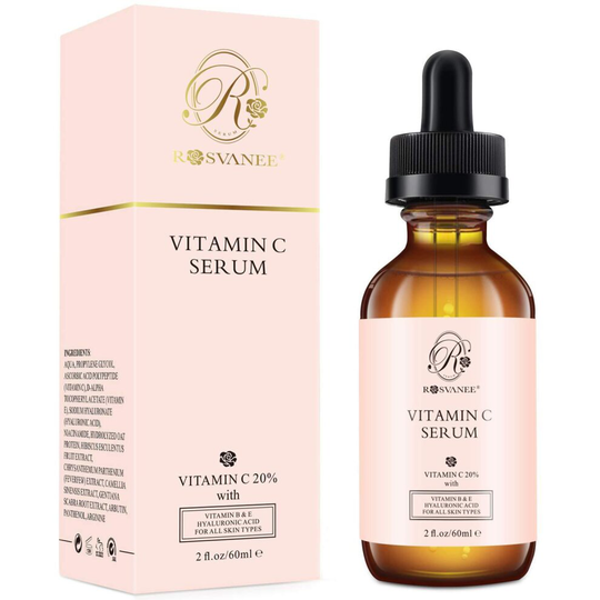 ROSVANEE Vitamin C Serum for Face and Eyes 60ml - Pure Facial Serum with 20% Vitamin C, Hyaluronic Acid, Vitamin B & E for Anti-Aging, Acne, Wrinkle