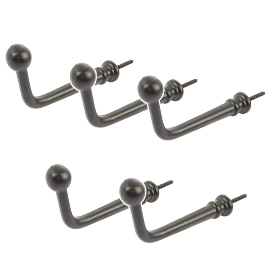 5x Black 20mm x 60mm Flat Top Screw Hook - Cast Iron Vintage Antique Wall Mounted Hanger - by Hammer & Tongs