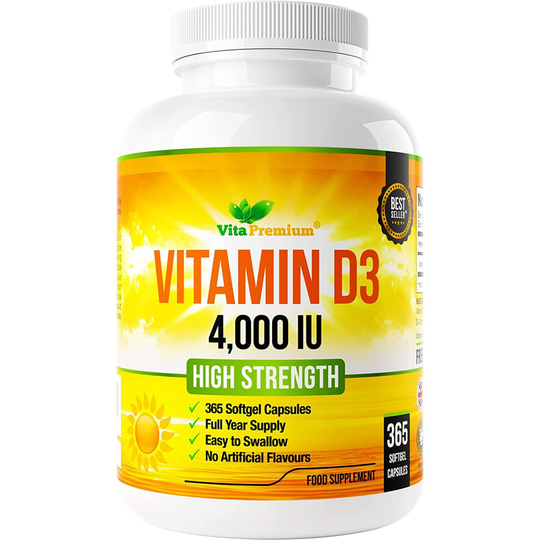 Vitamin D 4,000 IU, Maximum Strength Vitamin D3 Supplement, 365 Easy to Swallow Softgels - Full Year Supply