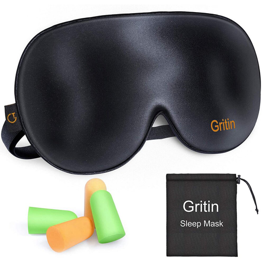 Sleep Mask,Eye Mask,Gritin Ultra Soft Skin-Friendly Pure Natural Silk Fabric and Natural Cotton Filled Sleeping Eye Mask with Adjustable Str