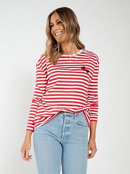 Everyday Heart Sequin Long Sleeve Stripe T-Shirt - Red/White