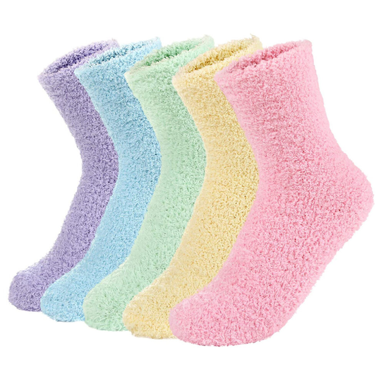 (Solid Color) 5 Pairs Women Winter Fleece Fluffy Socks Girls Warm Soft Fuzzy Thick Crew Cute Socks for Casual Home Sleeping
