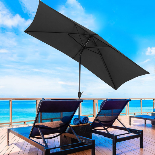 (Black, No Base) Rectangle Garden Parasols Outdoor Patio Umbrellas Canopy