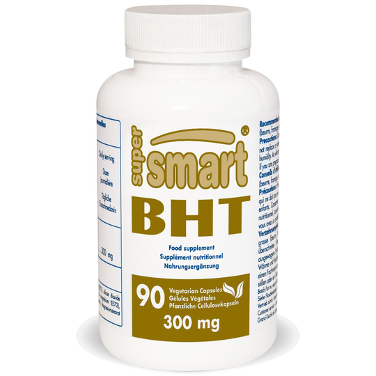 Supersmart MrSmart - antioxidants - BHT - A major antioxidant aimed at extending lifespan and preventing viral attacks. 300 mg, 90 capsules.