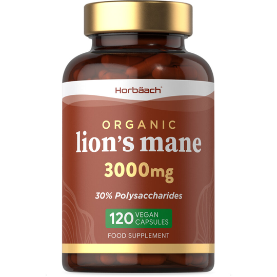 Organic Lions Mane 3000mg | High Strength Mushroom Extract | Vegan Supplement | 120 Capsules | by Horbaach