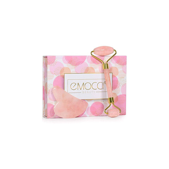 EMOCCI Jade Roller Face Rose Quartz Gua Sha Massage Facial Rollers Natural Rejuvenates Stone for Anti Aging Neck