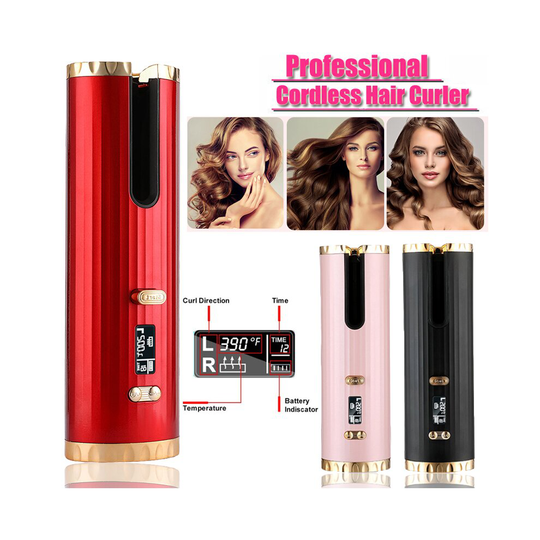 (Red) Latest Cordless Automatic Hair Curler Curling Wand