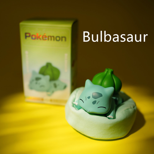 (Bulbasaur) Sleeping Pikachu Eevee Snorlax Jirachi komala Bulbasaur model PVC Toy Including cushion