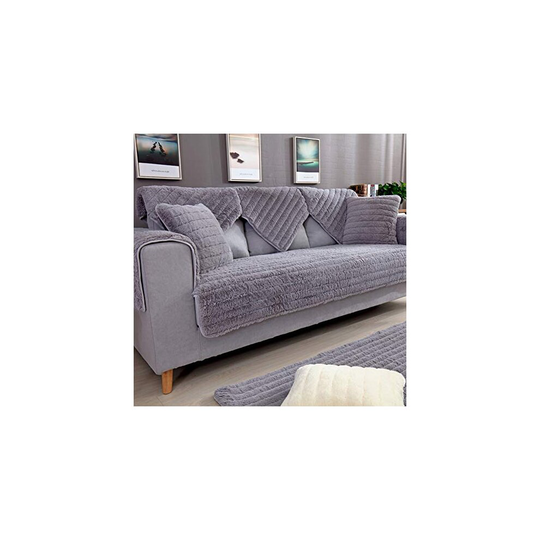SANDM Plush Sofa Covers Sectional, Anti-slip Sofa Cushion Covers, Furniture Protector for 1 2 3 4 Cushions Sofa Pet cover for couch-Gray