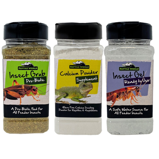 Reptile World Live Food Care Pack - Bug Grub, Bug Gel, Calcium Powder