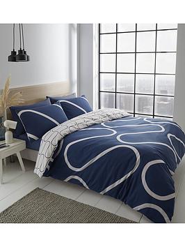 Catherine Lansfield Linear Curve Duvet Cover Set - Navy